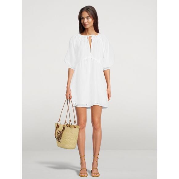 Frame Eyelet Puff Sleeve Mini Dress - Picture 1 of 12